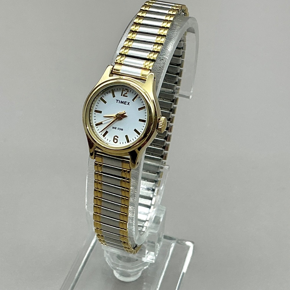 Timex Watch Womens Two Tone Expansion Band White Dial 20mm 6" NEW BATTERY